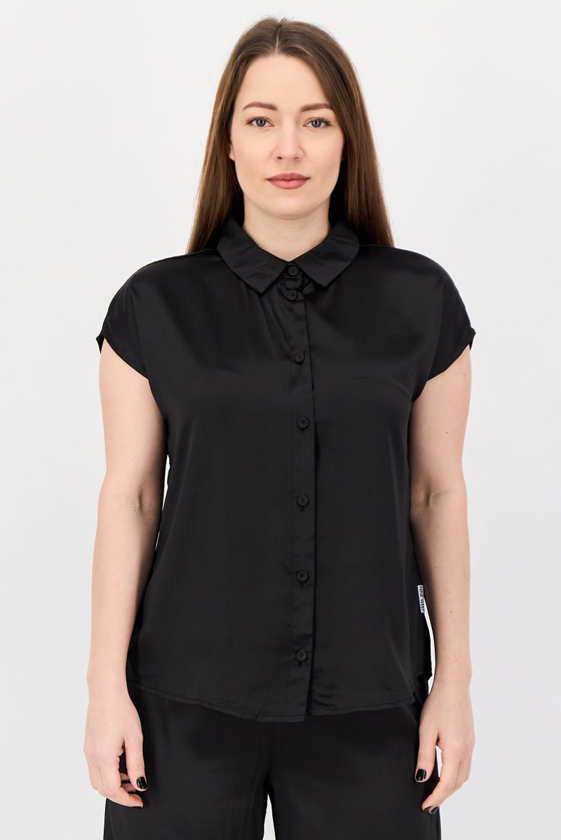 NINE WEST Women 2 Pieces Plain Top And Pants Pyjama Set, Black - Image 3